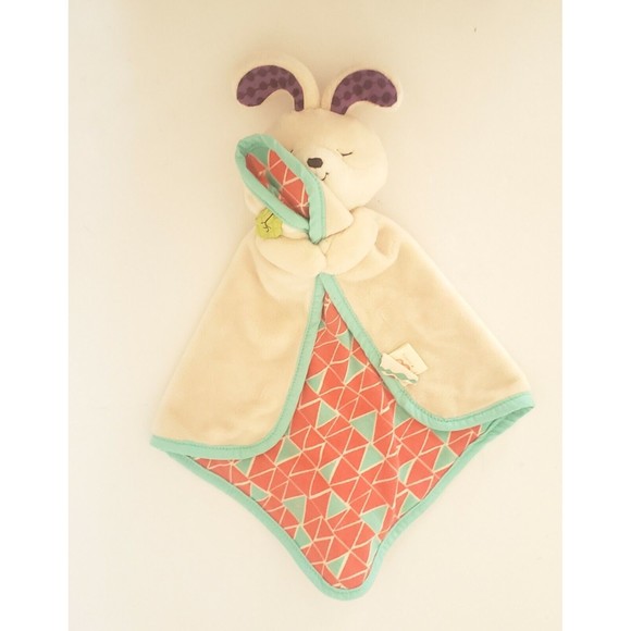 B Baby Bunny Rabbit Cream Orange Blue Lovey Security Blanket Plush Crinkle - Picture 1 of 10
